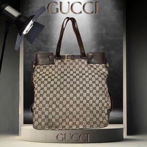 Gucci Vintage GG Canvas Buckle Tote